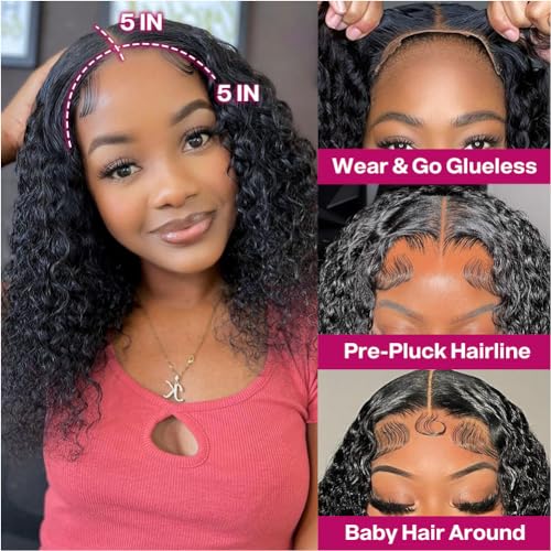 Ailwelia Deep Wave Bob Wig Human Hair 200% Density 5x5 Hd Lace Closure Wigs Human Hair Bob Wigs For Black Women Human Hair Wear And Go Glueless Wigs Curly Bob Wig Human Hair Wig Deep Wave Wig 14 Inch