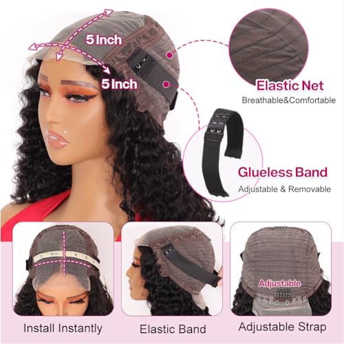Ailwelia Deep Wave Bob Wig Human Hair 200% Density 5x5 Hd Lace Closure Wigs Human Hair Bob Wigs For Black Women Human Hair Wear And Go Glueless Wigs Curly Bob Wig Human Hair Wig Deep Wave Wig 14 Inch