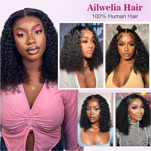 Ailwelia Deep Wave Bob Wig Human Hair 200% Density 5x5 Hd Lace Closure Wigs Human Hair Bob Wigs For Black Women Human Hair Wear And Go Glueless Wigs Curly Bob Wig Human Hair Wig Deep Wave Wig 14 Inch