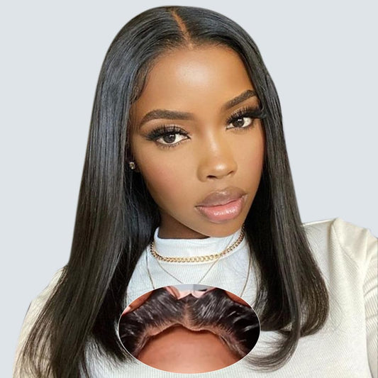 Domaci Wear and Go Glueless Wig Glueless Wigs Human Hair Pre Plucked Pre Cut 200% Density 5x5 HD Lace Closure Wigs Human Hair Bob Straight Human Hair Lace Front Wigs for Black Women 14 Inch