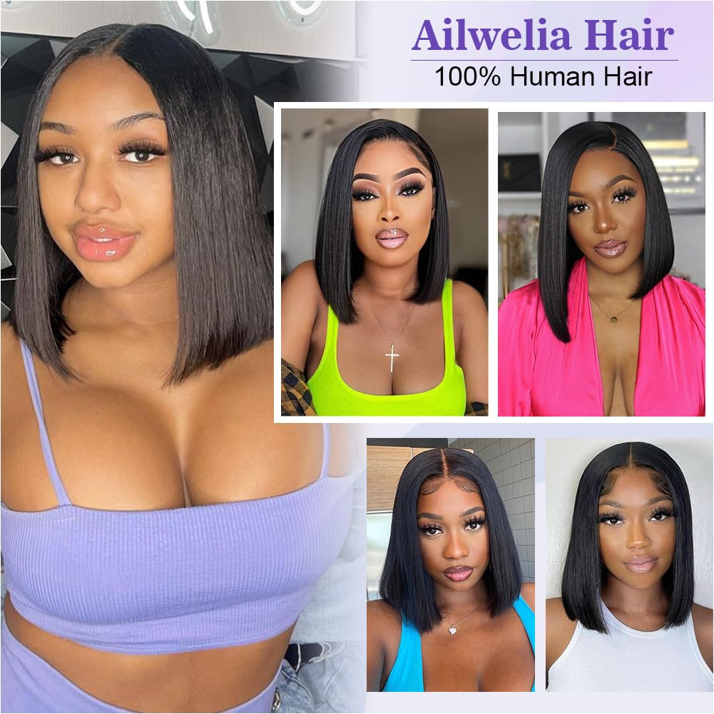 Ailwelia Wear and Go Glueless Wig Bob Wig Human Hair 200% Density 5x5 HD Lace Closure Wigs Human Hair Wigs For Black Women Human Hair Glueless Wigs 5x5 Closure Wigs Human Hair Pre Plucked Bob 14 Inch