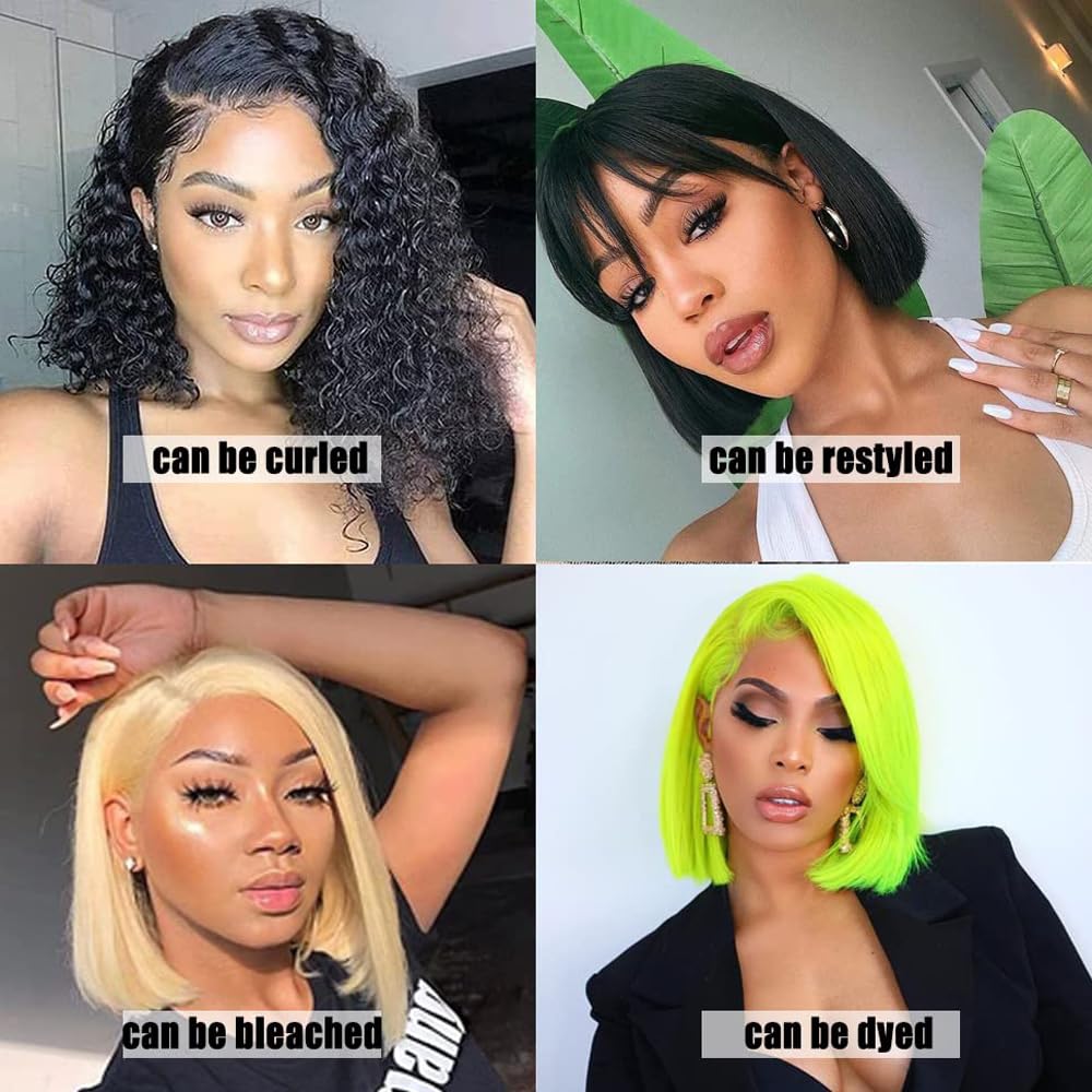 Karlami Hair Short Bob Wigs Human Hair 5X5 Lace Closure Wigs Brazilian Straight Bob Human Hair Wigs 150% Density Pre Plucked with Baby Hair Natural Color 14 inch