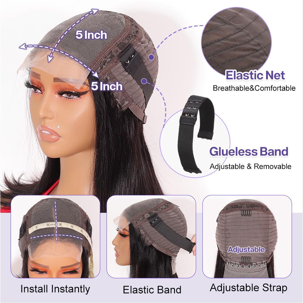 Ailwelia Wear and Go Glueless Wig Bob Wig Human Hair 200% Density 5x5 HD Lace Closure Wigs Human Hair Wigs For Black Women Human Hair Glueless Wigs 5x5 Closure Wigs Human Hair Pre Plucked Bob 14 Inch