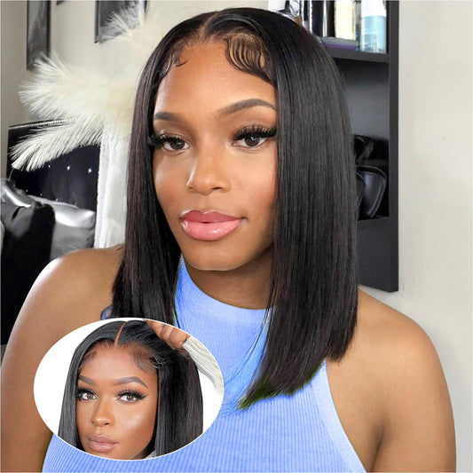 Ailwelia Wear and Go Glueless Wig Bob Wig Human Hair 200% Density 5x5 HD Lace Closure Wigs Human Hair Wigs For Black Women Human Hair Glueless Wigs 5x5 Closure Wigs Human Hair Pre Plucked Bob 14 Inch