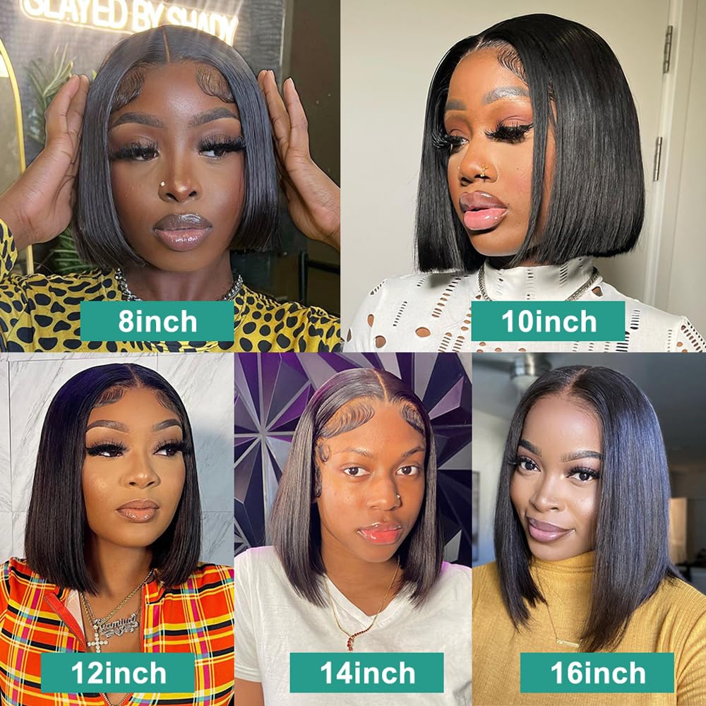Karlami Hair Short Bob Wigs Human Hair 5X5 Lace Closure Wigs Brazilian Straight Bob Human Hair Wigs 150% Density Pre Plucked with Baby Hair Natural Color 14 inch