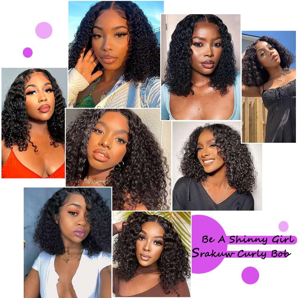 Wear and Go Glueless Wigs Human Hair Pre Plucked Pre Cut 4x4 Lace Front Wigs for Black Women Glueless Water Wave 180% Density Curly Bob Wig Human Hair 30 Seconds Install for Beginners(16 Inch)