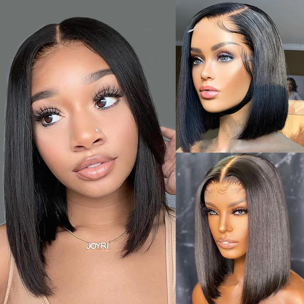 Karlami Hair Short Bob Wigs Human Hair 5X5 Lace Closure Wigs Brazilian Straight Bob Human Hair Wigs 150% Density Pre Plucked with Baby Hair Natural Color 14 inch