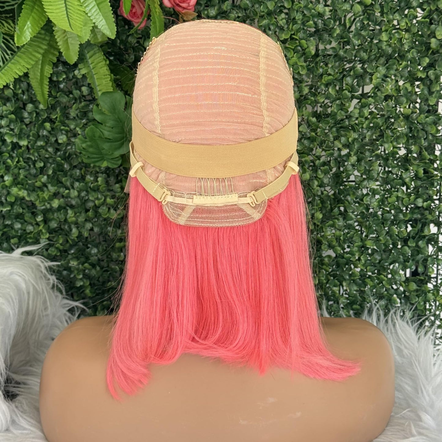 FJsuprise Pink Lace Front Bob Wigs Human Hair Pre Plucked 13x4 Straight Pink Bob Wigs Glueless HD Lace Frontal Bob Wigs for Black Women Wear and Go Bob Wigs with Baby Hair 180% Density 12 Inch