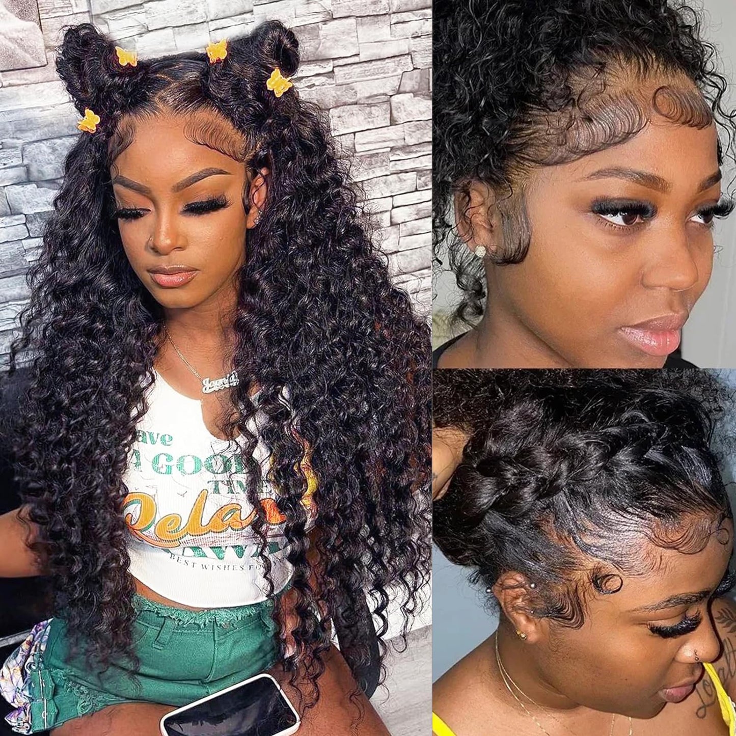 AGADES 360 Lace Front Wigs Human Hair 200% Density Deep Wave Lace Front Wigs Human Hair Pre Plucked Full Lace Human Hair Wigs Bleached Knots HD Deep Curly Lace Front Wig Human Hair For Women 26 Inch