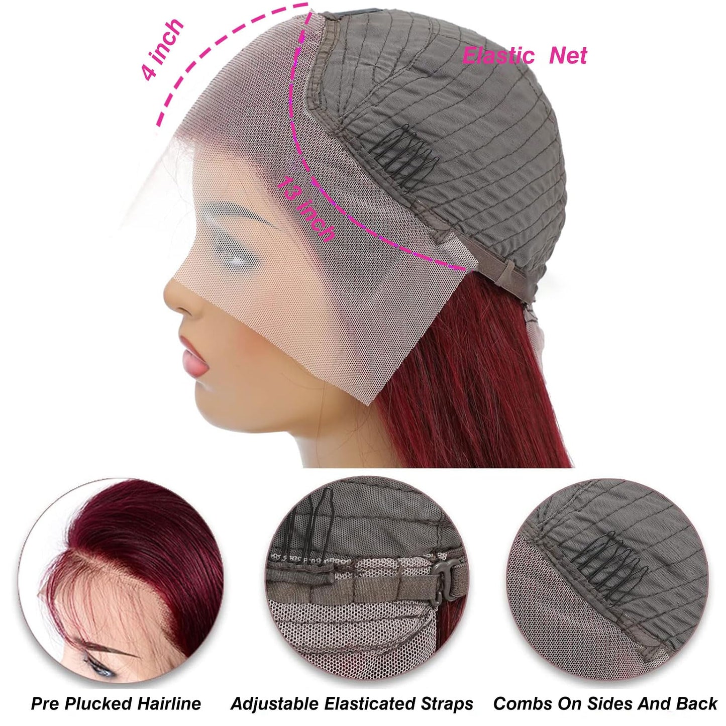 ULRICA Burgundy Lace Front Wigs Human Hair Wigs for Black Women 13x4 HD Lace Front Wigs Human Hair Pre Plucked Red Lace Front Wigs Human Hair Straight Lace Front Wigs Human Hair Burgundy Wig 20 Inch